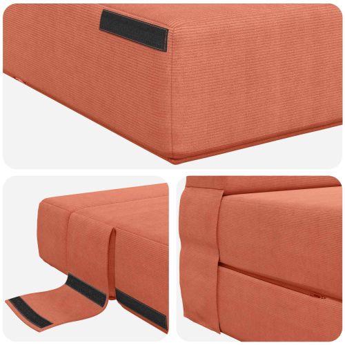 Разтегателен диван легло Червено оранжево 203 x 152 x 15 см
