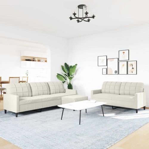 Комплект дивани от 3 части с възглавници, кремав, кадифе