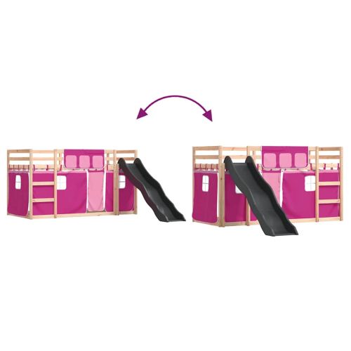 Двуетажно легло с пързалка и завеси, синьо, 90x200 см