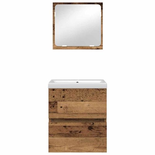 Комплект мебели за баня с чекмедже 2 pcs Стара дървесина и бяло