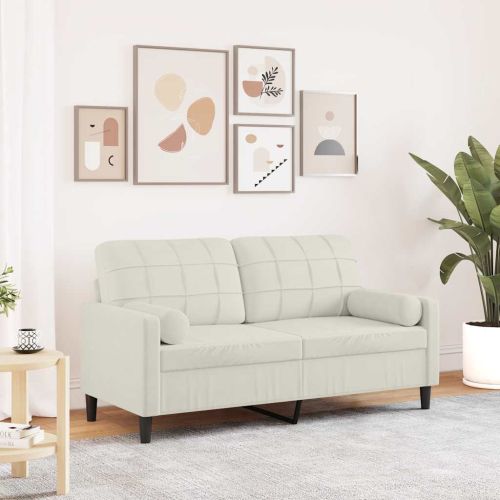 2-местен диван с декоративни възглавници кремав 140 см кадифе