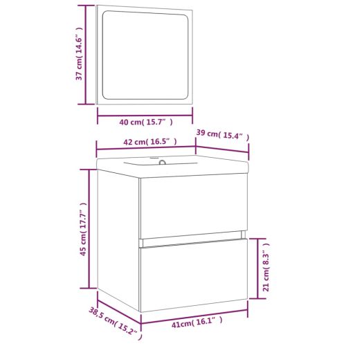 Шкаф за баня с мивка и огледало, дъб сонома