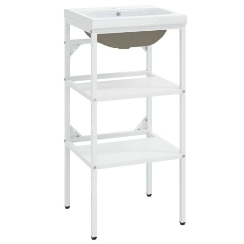 Рамка за мивка за баня с вграден умивалник, бяла, желязна