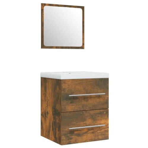 Шкаф за мивка с вградена мивка, опушен дъб, инженерно дърво