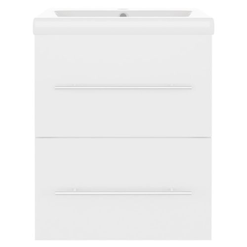 Шкаф за баня с вградена мивка, бял, инженерно дърво