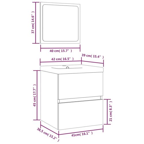 Шкаф за баня с мивка и огледало, бетонно сив