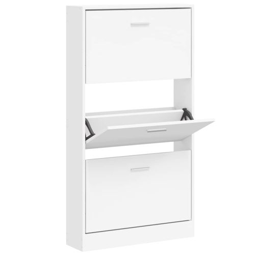 Шкаф за обувки, бял, 59x17x108 см, инженерно дърво