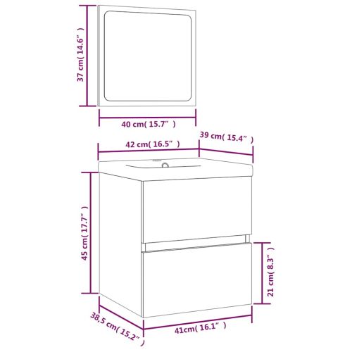 Шкаф за баня с мивка и огледало, опушен дъб