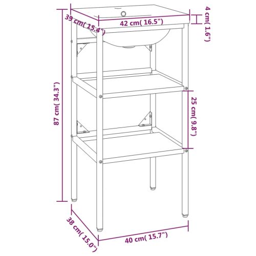 Рамка за мивка за баня с вграден умивалник, черна, желязна