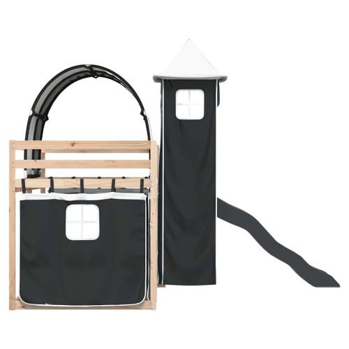 Двуетажно легло с пързалка и завеси, бяло и черно, 90x200 см