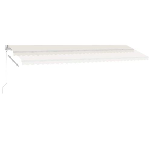 Ръчно прибиращ се сенник с LED, 600x300 см, кремав