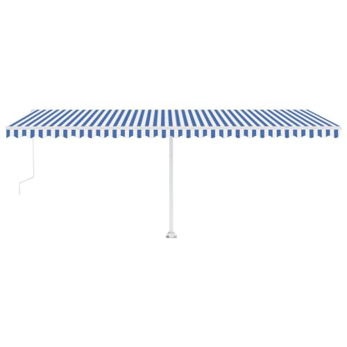 Автоматичен сенник LED сензор за вятър 600x300 см синьо и бяло