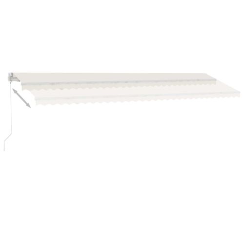 Ръчно прибиращ се сенник с LED, 600x350 см, кремав