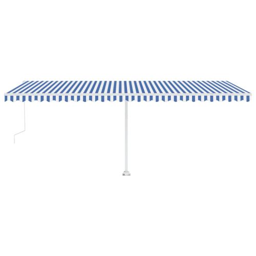 Автоматичен сенник LED сензор за вятър 600x350 см синьо и бяло