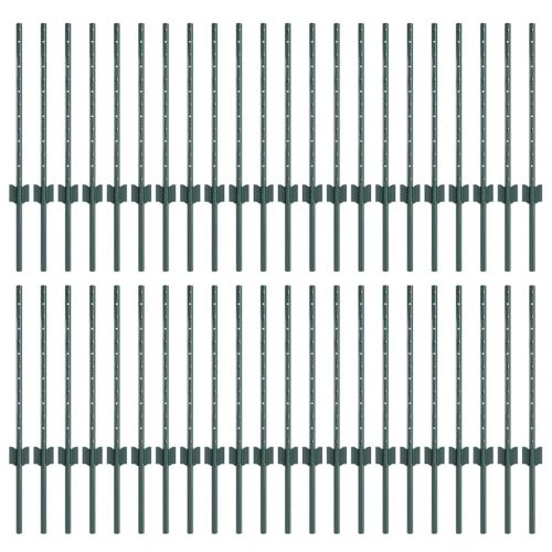 Стълб за ограда. 44 pcs Зелен 100 cm Стомана