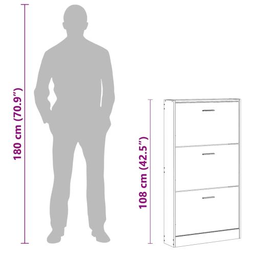 Шкаф за обувки, бетонно сив, 59x17x108 см, инженерно дърво