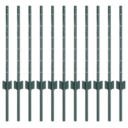 Стълб за ограда. 11 pcs Зелен 100 cm Стомана