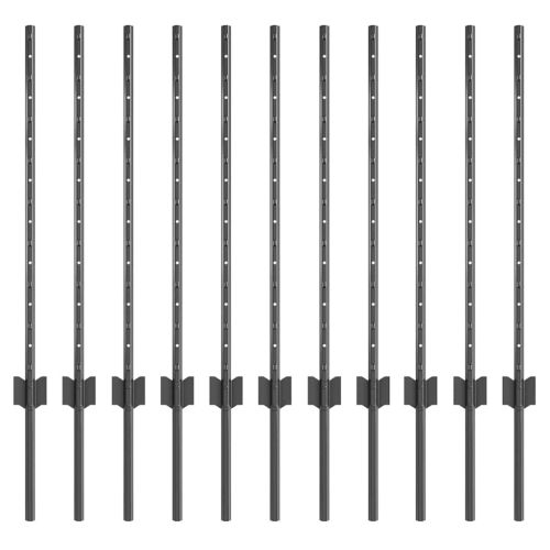 Стълб за ограда. 11 pcs Сив 80 cm Стомана