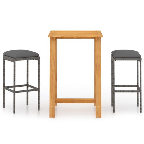 Градински бар комплект с възглавници, 3 части, сив