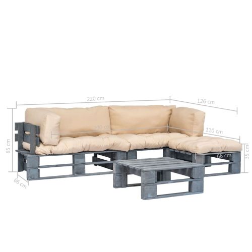 Градински палетен комплект 4 части с пясъчни възглавници дърво