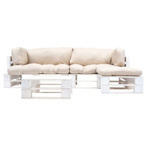 Градински мебели от палети, 4 части, пясъчни възглавници, дърво