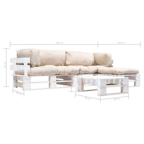 Градински мебели от палети, 4 части, пясъчни възглавници, дърво