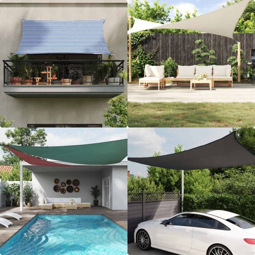 Открит слънцезащитен плат Синьо и бяло 7 x 7 m