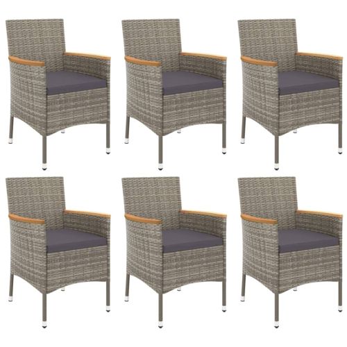 Градински трапезен комплект 7 части с възглавници сив полиратан