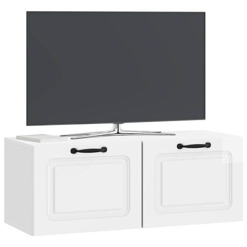 Стенно монтиран ТВ шкаф Бял гланц 78,5 x 31 x 30 см
