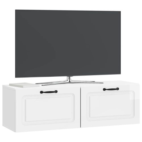 Стенно монтиран ТВ шкаф Бял гланц 98 x 31 x 30 см