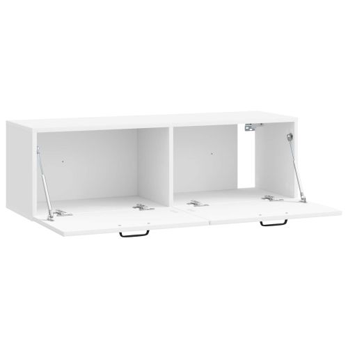 Стенно монтиран ТВ шкаф Бял гланц 98 x 31 x 30 см