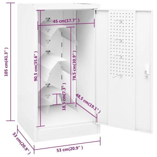 Шкаф за екипировка за езда, бял, 53x53x105 см, стомана