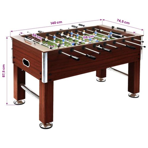 Футболна маса, стомана, 60 кг, 140x74,5x87,5 см, кафява