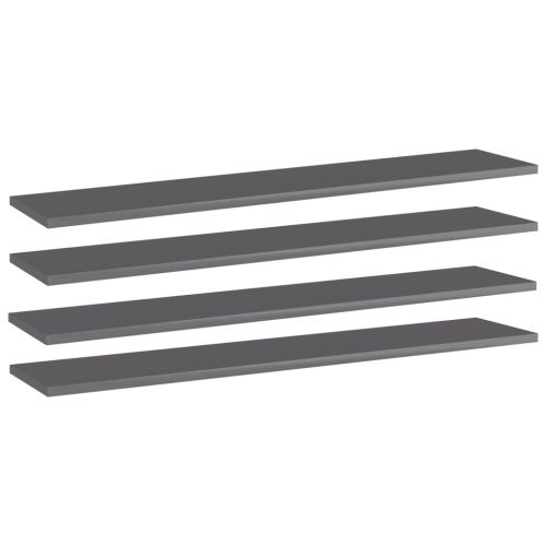 Рафтове за етажерка, 4 бр, сив гланц, 100x20x1,5 см, ПДЧ