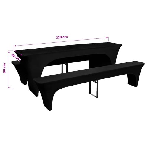 3 Покривки за маса и пейки, разтегателни, черни, 220 х 50 х 80 см