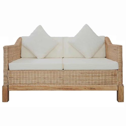 Комплект мека мебел от 2 части, с възглавници, естествен ратан