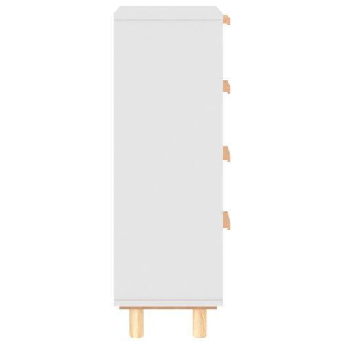 Бюфет, бял, 40x30x90 см, бор масив и естествен ратан