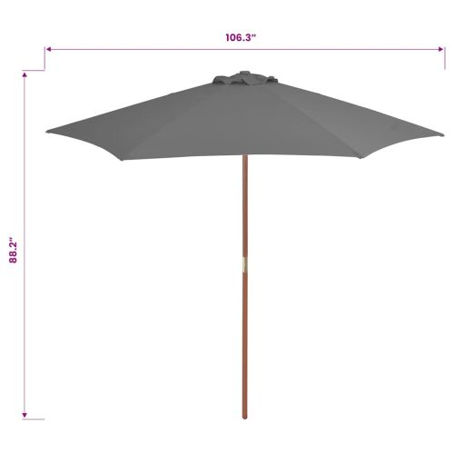Градински чадър с дървен прът, 270 см, антрацит