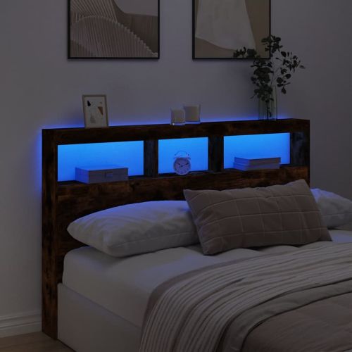 Табла шкаф с LED, опушен дъб, 160x17x102 см