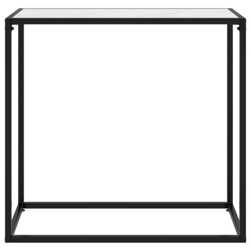 Конзолна маса, бяла, 80x35x75 cм, закалено стъкло