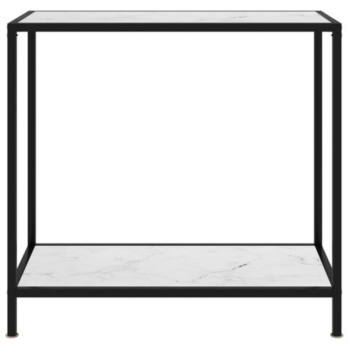 Конзолна маса, бяла, 80x35x75 cм, закалено стъкло