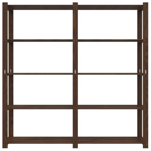 5-етажен стелаж за съхранение, кафяв, 170x38x170 см, бор масив