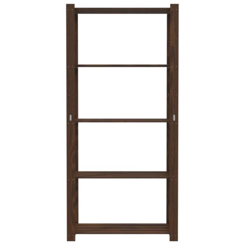 5-етажен стелаж за съхранение, кафяв, 80x38x170 см, бор масив