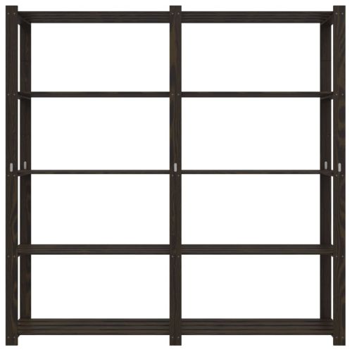 5-етажен стелаж за съхранение, черен, 170x38x170 см, бор масив