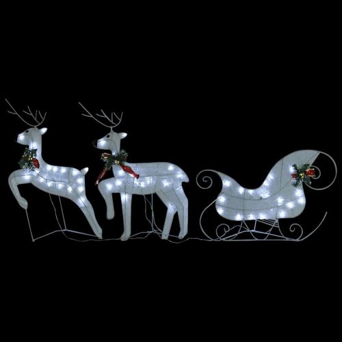 Коледна украса елен и шейна, 140 LED, за открито, бяло