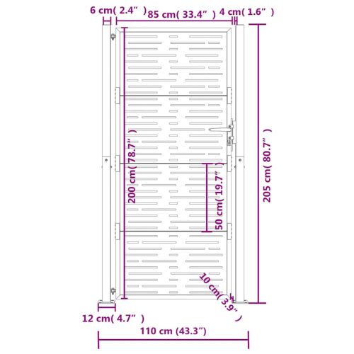 Градинска порта, антрацит, 100x200 см, стомана, квадратен дизайн
