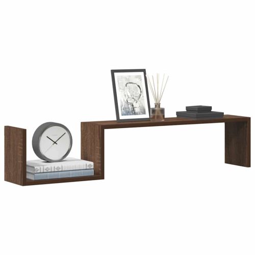 Стенни рафтове, 2 бр, кафяв дъб, 100x15x20 см, инженерно дърво