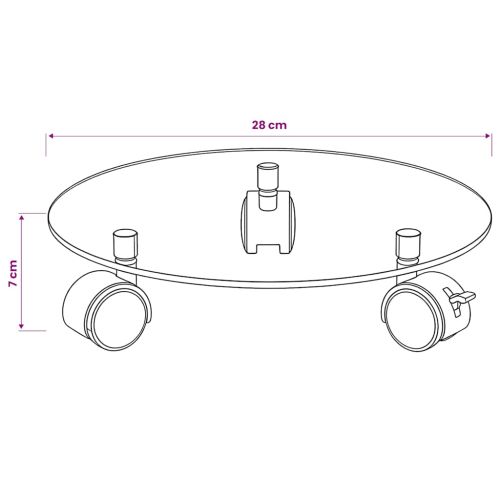 Цветарници на колелца, 2 бр, закалено стъкло, 28 см, кръгли