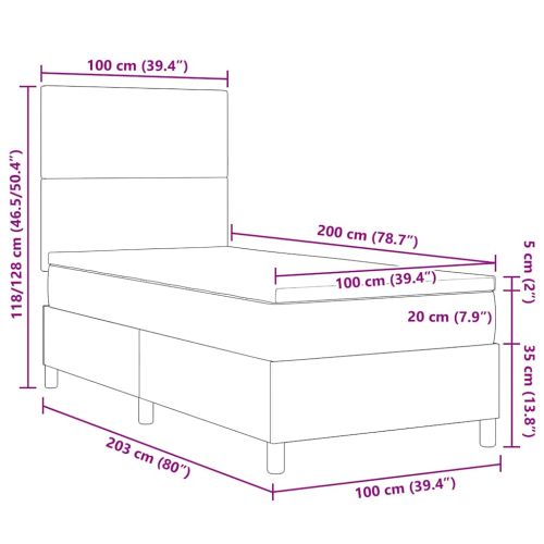 Легло с пружинирана основа Светлосив и бял 100 x 200 cm