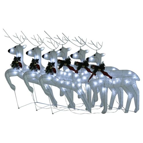 Коледни елени, 6 бр, бяла, 120 LED